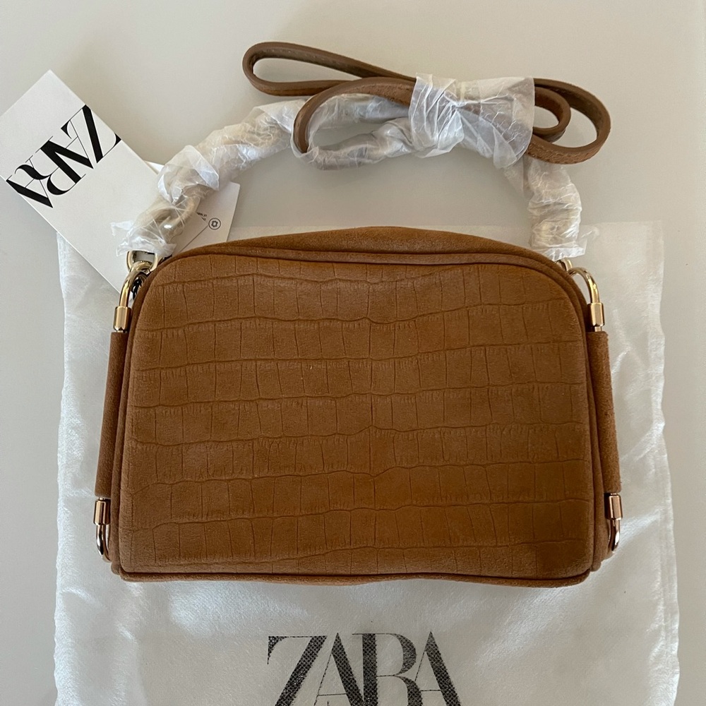 Zara Leather Crossbody Bag, Brown / Tan / Beige